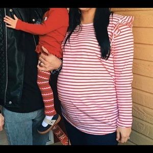 Red & White Striped Maternity Top